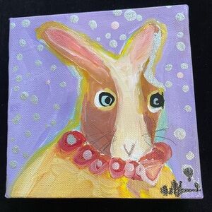 Bunny On Lavender “Original Acrylic Painting  6”x 6”1.5” Canvas Ready To Hang